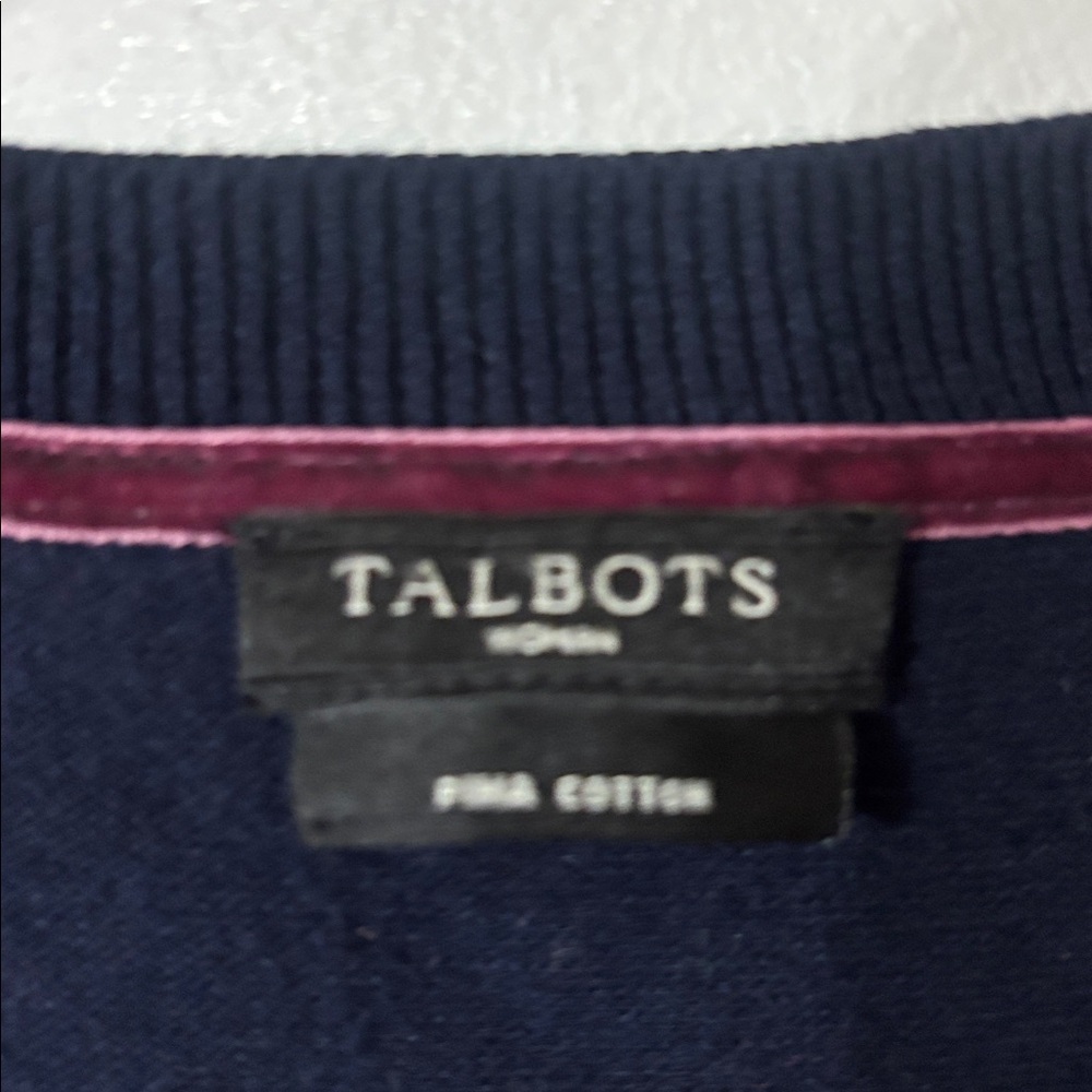 Talbots Navy Blue Cardigan Sweater Pima Cotton Lycra Dark Academia Office Work - Picture 3 of 5